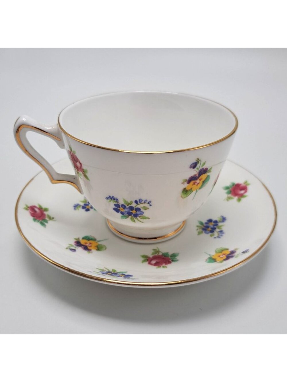 Crown Staffordshire Floral Teacup Saucer Set Fine Bone China England Vintage